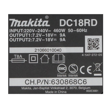 Kit di alimentazione Makita 18 V con 4x batterie BL 1820 B 2,0 Ah ( 4x 197254-9 ) + caricatore rapido doppio DC 18 RD ( 196933-6 )