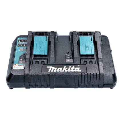 Kit alimentatore Makita 18 V con 2x batteria BL 1820 B 2,0 Ah ( 2x 197254-9 ) + caricatore rapido doppio DC 18 RD ( 196933-6 ) + Makpac