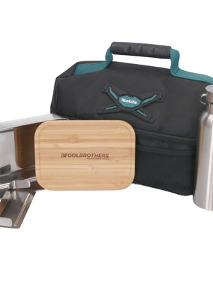 Toolbrothers Lunchpaket mit Makita Isoliertasche + Toolbrothers Fan Edelstahl Brotdose mit Bambus Deckel 1200 ml + Edelstahl Trinkflasche 500 ml - Toolbrothers