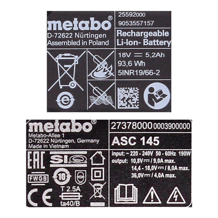 Metabo Kit de base sans fil 18V avec 2x batterie 5,2Ah + chargeur ASC 145 ( 685051380 )