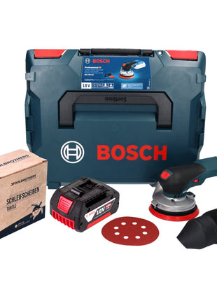 Bosch GEX 18V-125 Professional Akku Exzenterschleifer 18 V 125 mm Brushless + 1x Akku 4,0 Ah + 1x Toolbrothers TURTLE Schleifset + L-BOXX - ohne Ladegerät