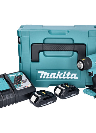 Makita DHG 180 RAJ cordless hot air gun 18 V 550 °C + 2x rechargeable battery 2.0 Ah + charger + Makpac