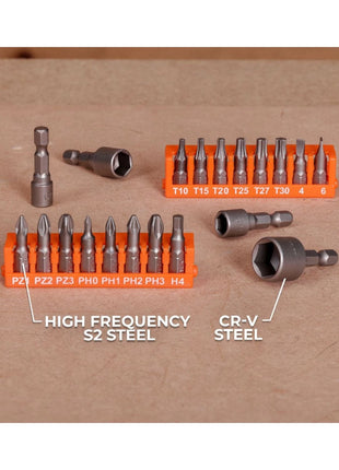 Set di punte per trapano e cacciavite WellCut da 51 pezzi in acciaio HSS, con portapunte magnetico e custodia portatile ( WC-DB51U )