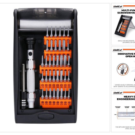 WellCut Präzisions-Mehrzweck-Schraubendreher-Bit-Set mit 60 mm Verlängerungsstange, 94 mm Aluminiumgriff, 38-teilig ( ‎WC-MPS38U )