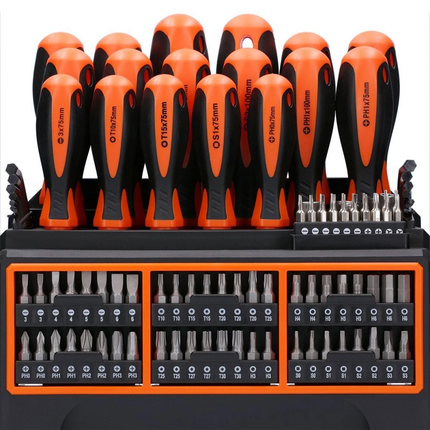 WellCut 114-teiliges magnetisches Schraubendreher-Set mit Werkzeugregal, Werkzeugset mit Schraubendrehern/ Bits/ Innensechskantschlüssel / Steckschlüsseln ( WC-SDB114S )