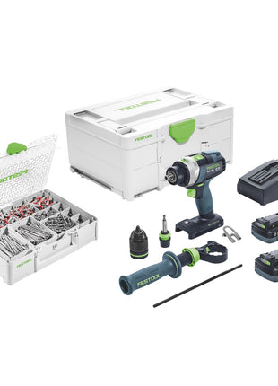 Festool TPC 18/4 Akku Schlagbohrschrauber 18 V 75 Nm Brushless + 2x Akku 4,0 Ah + Ladegerät + 650 tlg. Schrauben und Dübel Sortiment + Systainer - Toolbrothers