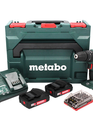 Metabo SB 18 Akku Schlagbohrschrauber 18 V 48 Nm + 2x Akku 2,0 Ah + Ladegerät + Bit Set 32 tlg. + metaBOX - Toolbrothers