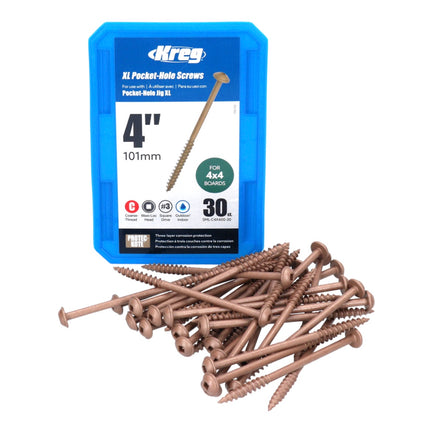 Kreg XL Pocket Hole Schrauben 4,0 x 100 mm 30 Stk. ( SML-C4X400-30 ) Teilgewinde Robertson