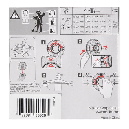 Makita 2 teste filettate Tap&Go 2,0 mm 2 pezzi ( 2x 191D91-7 ) per tagliaerba a batteria 18 V DUR 187 e DUR 188