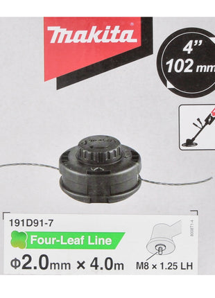 Makita 2-Trimmer Head Assembly Tap&Go 2.0 mm + Round Trim Nylon Cord 1.6 mm 15 m for 18V Cordless String Trimmer DUR187 and DUR188 (2x 191D91-7) (2x E-02733)