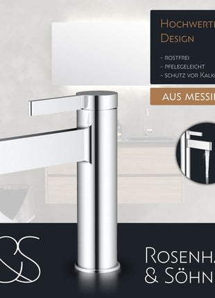 Rosenhahn & Söhne List M Badarmatur Wasserhahn Badezimmer - Armatur Bad [Chrom] - Heiß + Kalt Waschtischarmatur + Anschlussschläuche - Toolbrothers