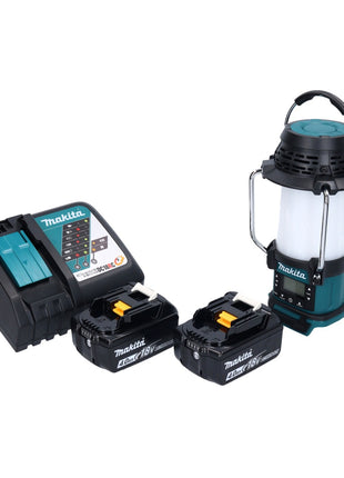 Makita DMR 055 RM radio a batteria 18 V FM con lanterna 360° torcia + 2x batteria ricaricabile 4,0 Ah + caricabatterie
