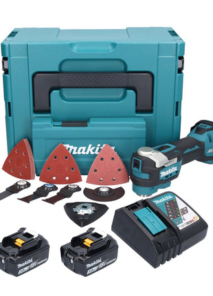 Multiutensile a batteria Makita DTM 52 RFJX4 18 V Starlock Max Brushless + 2 batterie da 3,0 Ah + caricabatterie + kit accessori + Makpac