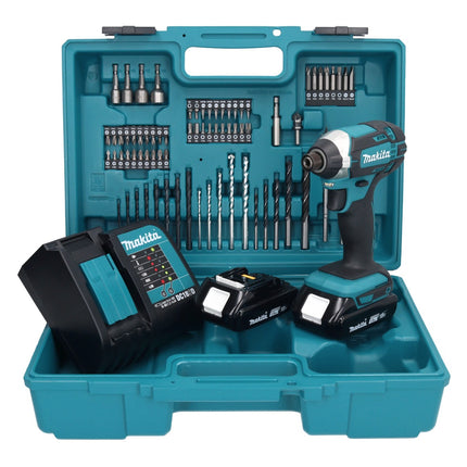 Makita DTD 152 SYX1 clé à chocs sans fil 18 V 165 Nm 1/4" + 2x batteries 1,5 Ah + chargeur + jeu d'accessoires 74 pièces + mallette