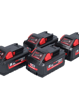Set di batterie Milwaukee M18 HB 5.5 4x 18 V 5.5 Ah / 5500 mAh Li-Ion High Output ( 4x 4932464712 ) con indicatore del livello di carica