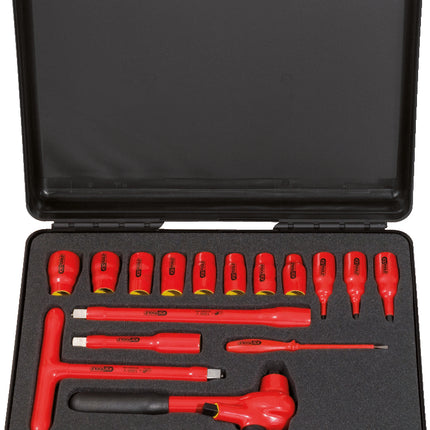KS TOOLS Coffret de douilles isolées et cliquet, 1/2', 16 pcs ( 117.1860 )