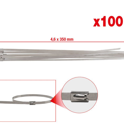 KS TOOLS Edelstahl Kabelbinder mit Kugelverschluss, 4,6x350mm, 100 Stück ( 115.1593 ) - Toolbrothers