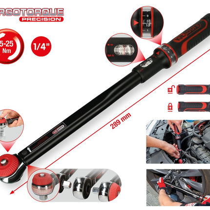 KS TOOLS 1/4" ERGOTORQUE®precision Ratschen-Drehmomentschlüssel Drehknopf, 5-25Nm ( 516.1412 )