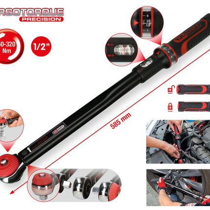 KS TOOLS 1/2" ERGOTORQUE®precision Ratschen-Drehmomentschlüssel Drehknopf, 60-320Nm ( 516.1472 ) - Toolbrothers