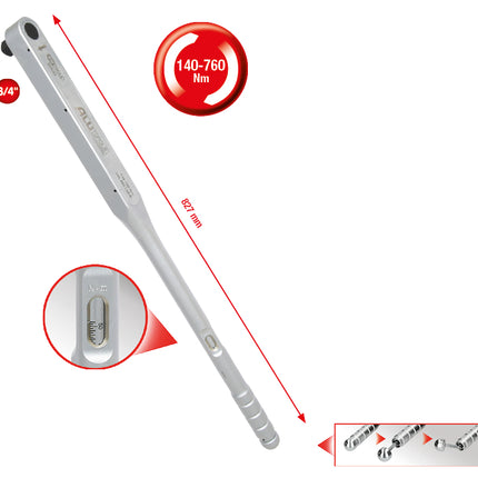 KS TOOLS 3/4'ALUTORQUE chiave dinamometrica di precisione, 140-760Nm, serraggio destro, quadro singolo  ( 516.5045 )