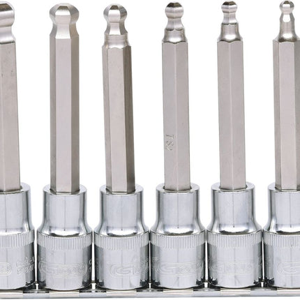 KS TOOLS 1/2" CHROMEplus Bit-Stecknuss-Satz Innen6kant, Kugelkopf, 6-tlglang,  5-12mm ( 918.1665 ) - Toolbrothers