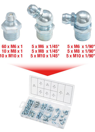 KS TOOLS Sortiment Schmiernippel, M6-8-10x1,0, 110-tlg ( 970.0030 ) - Toolbrothers