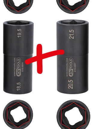 KS TOOLS 1/2" Spezial-Alu-Felgen-Kraft-Stecknuss-Satz für Ford, 18,5 / 19,5 / 20,5 / 21,5 mm, 2-tlg ( 515.0895 ) - Toolbrothers