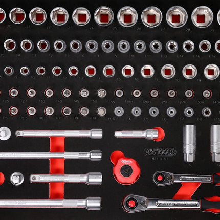 KS TOOLS 3/8'' + 1/2'' Steckschlüssel-Satz in Schaumstoffeinlage, 101-tlg ( 811.0101 )