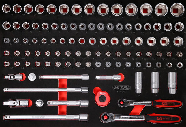 KS TOOLS Serie chiave a bussola 3/8'' + 1/2'' nell'inserto in schiuma, 101 pz ( 811.0101 )