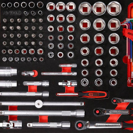 KS TOOLS Serie di chiavi a bussola 1/4'' + 3/8'' + 1/2'' nell'inserto in schiuma, 159 pz ( 811.0159 )