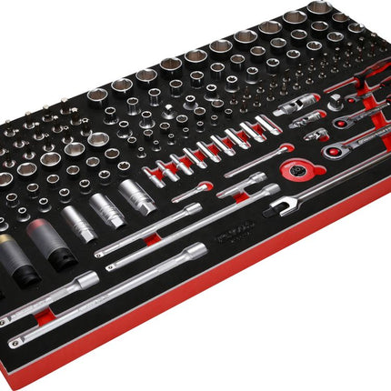 KS TOOLS Serie di chiavi a bussola 1/4'' + 3/8'' + 1/2'' nell'inserto in schiuma, 156 pz ( 813.0156 )