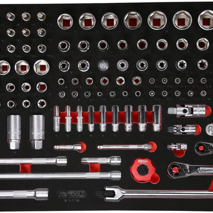 KS TOOLS Serie di chiavi a bussola 1/4'' + 3/8'' + 1/2'' nell'inserto in schiuma, 156 pz ( 813.0156 )