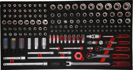 KS TOOLS Serie di chiavi a bussola 1/4'' + 3/8'' + 1/2'' nell'inserto in schiuma, 156 pz ( 813.0156 )