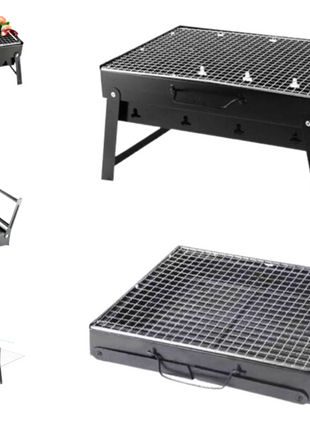 Toolbrothers Griglia a carbonella portatile per il campeggio, da allestire senza attrezzi 43 x 29 x 23 cm nero cromato Smoker BBQ Pit Grill