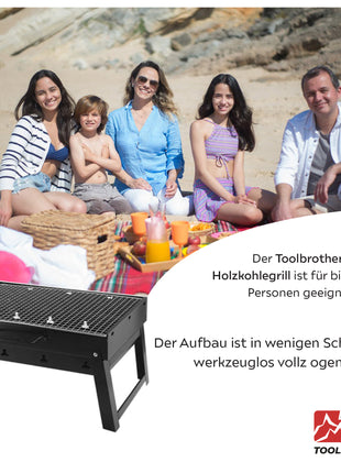 Toolbrothers Griglia a carbonella portatile per il campeggio, da allestire senza attrezzi 43 x 29 x 23 cm nero cromato Smoker BBQ Pit Grill