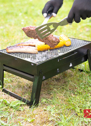 Toolbrothers Griglia a carbonella portatile per il campeggio, da allestire senza attrezzi 43 x 29 x 23 cm nero cromato Smoker BBQ Pit Grill