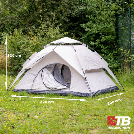 Toolbrothers Outdoor Camping Tente pour 2-4 personnes Tente dôme hydraulique Tente pop-up Etanche, 2000 mm colonne d'eau + matelas isolant