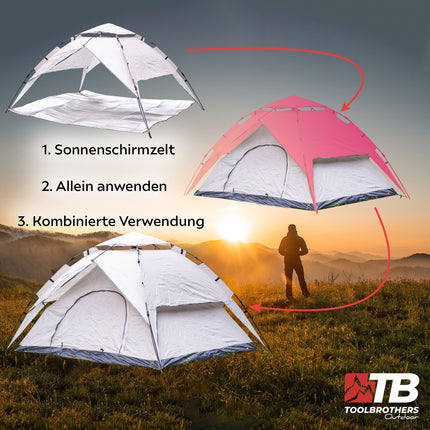 Toolbrothers Outdoor Camping Tente pour 2-4 personnes Tente dôme hydraulique Tente pop-up Etanche, 2000 mm colonne d'eau + matelas isolant