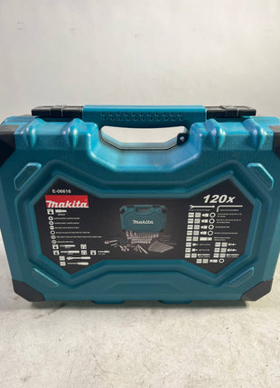 Makita Werkzeug Set 120 tlg E 08713 1 4 3 8 Ratsche Steckschluessel Bits Kombischluessel aus CV Stahl Makpac Unvollstaendig 2 - toolbrothers