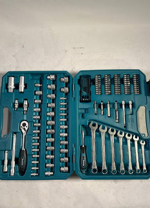 Makita Werkzeug Set 120 tlg E 08713 1 4 3 8 Ratsche Steckschluessel Bits Kombischluessel aus CV Stahl Makpac Unvollstaendig 3 - toolbrothers