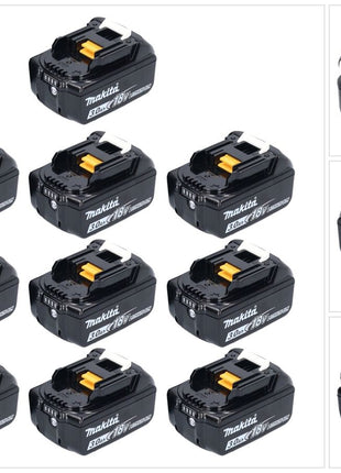 Set di batterie Makita 10x BL 1830 B 18 V 3,0 Ah / 3000 mAh Li-Ion ( 10x 197599-5 ) con display LED - originale, non copiato