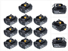 Set di batterie Makita 10x BL 1830 B 18 V 3,0 Ah / 3000 mAh Li-Ion ( 10x 197599-5 ) con display LED - originale, non copiato