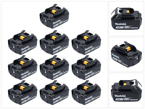 Set di batterie Makita 10x BL 1830 B 18 V 3,0 Ah / 3000 mAh Li-Ion ( 10x 197599-5 ) con display LED - originale, non copiato