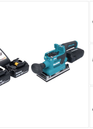 Makita DBO 382 RT levigatrice orbitale a batteria 18 V 93 x 185 mm brushless + 2x batteria ricaricabile 5,0 Ah + caricabatterie
