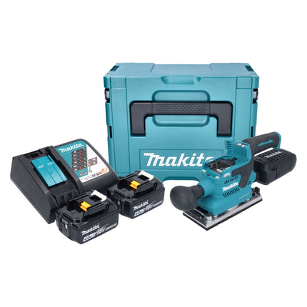 Makita DBO 382 RMJ levigatrice orbitale a batteria 18 V 93 x 185 mm brushless + 2x batteria ricaricabile 4,0 Ah + caricabatterie + Makpac