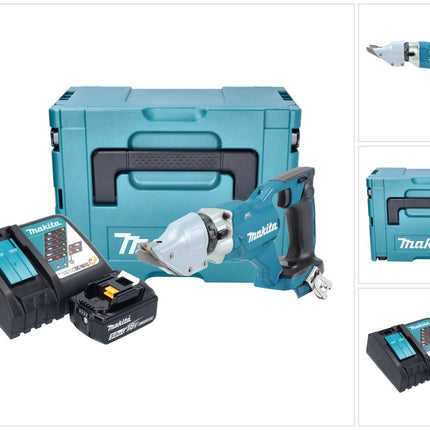 Makita DJS 200 RT1J cesoie per lamiera a batteria 18 V 2,0 mm senza spazzole + 1x batteria ricaricabile 5,0 Ah + caricabatterie + Makpac