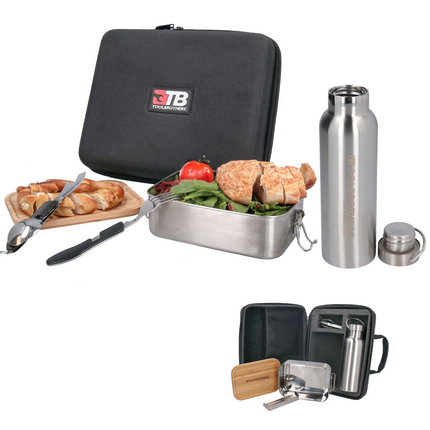 Toolbrothers Fan boîte à déjeuner avec sac de transport étanche inoxydable avec couvercle en bambou 1200 ml + gourde en acier inoxydable 600 ml + 4 en 1 couverts multifonctions