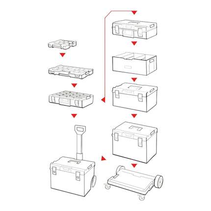 Qbrick System ONE Plateforme de transport empilable 745 x 510 x 180 mm avec roues pivotantes en métal et frein
