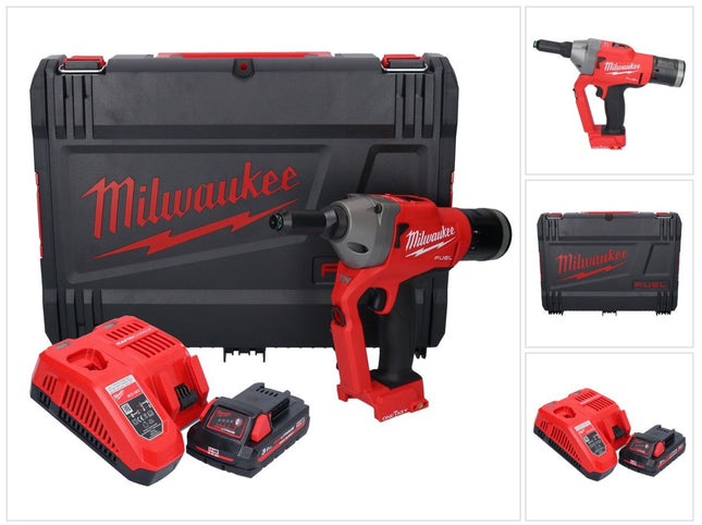 Rivettatrice cieca a batteria Milwaukee M18 ONEFPRT-301X 18 V 20 kN senza spazzole + 1x batteria ricaricabile 3,0 Ah + caricatore + scatola HD