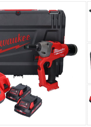 Riveteuse aveugle sur batterie Milwaukee M18 ONEFPRT-302X 18 V 20 kN sans balais + 2x batterie 3,0 Ah + chargeur + boîtier HD